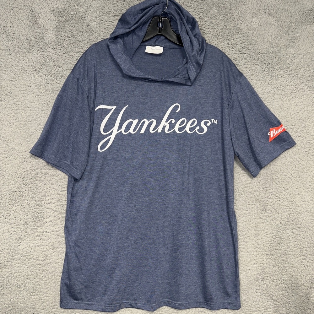 Yankees Shirt Adult XL Blueish Gray Budweiser‎ Short Sleeve Hood SGA 5/26/23 Tee